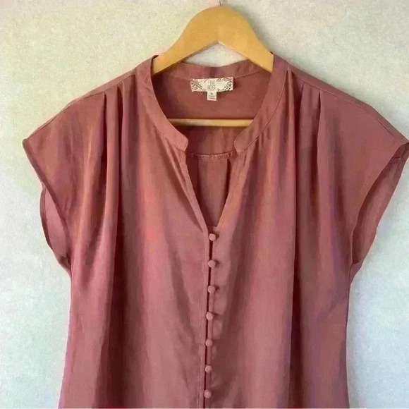 Pink Rose Women's Short Sleeve Button Front Tie Waist Pink Coral Blouse Medium - Picture 5 of 12
